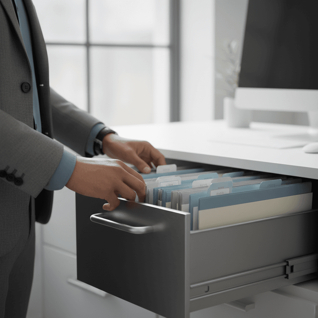 Clean upright filing cabinets in a modern office